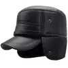 Chapéu de Algodão Masculino de Inverno para Meia-Idade com Forro de Veludo Quente e Proteção para as Orelhas Chapéu de Couro Chapéu Plano Espesso para Proteção contra o Frio para Pai Avô
