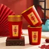 Vasos de Papel al por Mayor para Bodas, Uso Doméstico, Vasos de Agua Engrosados, Tazas de Té para Bodas, Vasos Dorados con Doble Felicidad para Banquetes de Bodas, Vasos Desechables
