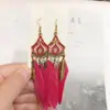 Brincos de Pena Boêmios Europeus e Americanos, Brincos de Franja Estilo Étnico Exagerado Retrô para Feriados, Acessórios de Viagem de Yunnan para Mulheres