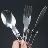 Acero Inoxidable Cubiertos de Camping para Exteriores Picnic Viaje Plegables Juego de Tres Piezas Cuchillo Plegable de Acero Inoxidable, Tenedor y Cuchara