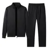 Traje Deportivo Casual para Hombre, Cárdigan, Chaqueta de Cuello Alto, Conjunto de Dos Piezas a la Moda, Forro Polar, Engrosado, Cálido, para Padres de Mediana Edad y Mayores
