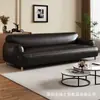 Sofá de cuero de línea recta estilo retro con soporte zonificado para protección de la cintura, sofá de cuero simple estilo vintage para sala de estar del hogar