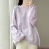 Suéter de Tricô Gola Redonda Lã Pura Estilo Preguiçoso Outono/Inverno 2026 Manga Longa Jacquard Folha de Salgueiro Suéter de Lã Top para Mulheres