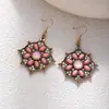 Brincos de Flores Turquesa Estilo Étnico Retrô Brincos de Banquete Pesados Mais Vendidos no Exterior Brincos Diamantados Boêmios