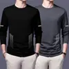 Camiseta de manga comprida de outono, estampa, plus size, para adolescentes, gola redonda masculina, simples e com caimento solto, top da moda