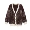 Marca de Streetwear Magic Bear Suéter de Tricô Novo Outono/Inverno com Design Jacquard Floral, Cardigã de Gola V, Estilo Casual