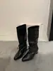 Botas holgadas de punta fina estilo vintage relajado 2026 Primavera/Verano Nuevas Botas vaqueras versátiles Botas de jinete de tacón grueso adelgazantes
