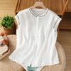 Camisa Casual Sem Manga Versátil para Mulheres, Colete Externo com Bordado Pesado, Camisa com Efeito Emagrecedor A4965