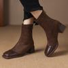 Botas Nuevas 2026 de Ante con Retazos y Punta Cuadrada de Caña Baja, Estilo Británico, Botines Cortos Ajustados con Tacón Medio Grueso, Tallas 32-43, Botas de Exportación
