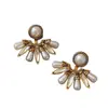 Pendientes de Perla en Forma de Abanico de Diamantes Retro Aguja Plateada, Pendientes Elegantes Vintage Vintage, Pendientes de Lujo Accesible y de Gama Alta para Mujeres