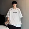 Camiseta de Manga Corta Pesada Línea Jiming para Hombre Verano Marca de Moda Ropa con Letras Americanas Suelta Moderna Versátil Camiseta de Media Manga