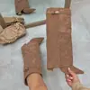 Botas transfronterizas europeas y americanas para mujer, punta fina, caña ancha, hebilla metálica recta, botas de longitud media, talla grande, tacón grueso, botas estilo pantalón para mujer