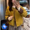 Design de Gola Redonda em Cor Contrastante com Toque de Algodão Jaqueta de Algodão para Mulheres Outono e Inverno Nova Moda Solta Pequena Jaqueta de Algodão