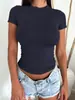 2026 Europeu e Americano Amazon Transfronteiriço Tops Femininos Primavera e Verão Estilo Y2K Cor Sólida Slim Fit Camiseta de Manga Curta para Mulheres