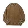 Sudadera Retro Americana Lavada Batik Desgastada Cuello Redondo para Hombre Streetwear Primavera y Otoño Holgada Color Sólido Versátil Pulóver Manga Larga