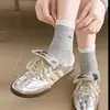 Calcetines para mujer, invisibles, estilo japonés, lunares, lazo, hasta la mitad de la pantorrilla, algodón, colores contrastantes, acanalados, versátiles, calcetines de estudiante, transpirables