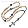 Collar Retro Religioso Personalizado No Magnético Transfronterizo Europeo y Americano Colgante de Piedra Natural con Cuentas Hecho a Mano Rosario
