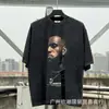 Camiseta de Manga Corta Holgada para Parejas de Ancianos Lavada Pesada con Estampado de Retratos Hip Hop Rap Estilo Americano Vintage Tendencia