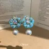 Aretes de Flor Azul con Perlas Colgantes y Aguja de Plata Flor de Resina Estilo Fresco de Verano Aretes Lujo Ligero Sensación de Alta Gama Joyería para Orejas Venta al por Mayor