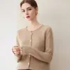 Cardigã de Caxemira 35% Feminino Outono Novo Estilo Simples para o Trabalho Jaqueta de Tricô Macia Aderente Versátil Cor Sólida Suéter de Lã