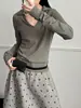 Novedades de Otoño Naranja Zhi: Camiseta de Manga Larga Estilo Coreano para Mujer, Cuello Solapa, Top Casual Estilo Old Money 77205