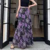 Nueva falda larga de acetato estampada estilo coreano para mujer, falda de pez floral fina de verano
