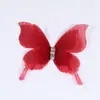 Broche de borboleta de gaze tridimensional com três camadas e perfuração, cor sólida colorida, tecido de simulação, acessórios de pino diy, fornecimento direto da fábrica