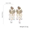 Aretes de Tachuela con Borla de Gota de Agua Perla Hoja Incrustaciones de Diamante Aguja de Plata Aretes de Alto Nivel de Nicho Accesorios de Aretes Versátiles de Temperamento Exquisito para Mujeres