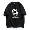 Camiseta Casual Versátil de Manga Curta Solta para Homens, Colaboração Bob Esponja Calça Quadrada, Nova Marca Tendência Verão Estampa Redonda