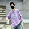 Camiseta de manga comprida para meninos, roupa infantil de primavera e outono, novo modelo 2026, camiseta base 100% algodão puro, top moderno para crianças mais velhas