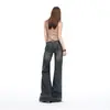 Jeans de Mezclilla Lavada Estilo Retro Americano, Novedad Otoñal 26, con Costuras Decorativas, Jeans de Cintura Baja Sueltos Acampanados para Mujer