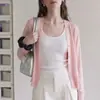 Cárdigan de punto rosa con cuello en V para mujer, camisa casual holgada para aire acondicionado, top cárdigan de encaje para protección solar 770