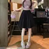 Falda Corta Blanca Plisada para Mujer Otoño Petite Cintura Alta Elástica Falda Midi Adelgazante Versátil Fluida Falda de Línea A