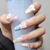 Uñas Decoradas Estilo Lindo de Hello Kitty con Lazos y Abalorios de Colores Combinadas con Uñas Exquisitas Listas Para Usar