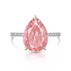Anillo de Flor de Hielo de Piedra Preciosa de Color Más Vendido en Tiktok, Anillo Grande de Diamante de Alto Carbono con Corte de Flor de Hielo en Forma de Pera para Mujer, Venta en Vivo Una Pieza