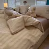 Elegante e simples conjunto de cama de quatro peças em algodão puro lavado com borda em concha e listras xadrez, adequado para dormitórios estudantis, conjunto de três peças
