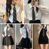 Corbata de Estudiante JK Rayas Blancas y Negras Sin Nudo Lazo Camisa Estilo Universitario Accesorio de Corbata Escolar