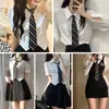 Corbata de Estudiante JK Rayas Blancas y Negras Sin Nudo Lazo Camisa Estilo Universitario Accesorio de Corbata Escolar