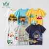 Verão 2025 Camiseta Infantil de Algodão de Manga Curta com Desenho de Escavadeira de Desenho Animado para Meninos, Moda Infantil, Manga Curta, Tamanho Pequeno e Médio, Top Infantil