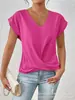 2026 Bestseller Transfronteiriço da Amazon Camiseta Lisa com Decote V Elegante Manga Curta Roupa Feminina Primavera/Verão Amazon Transfronteiriço