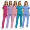 Conjunto de Roupa Cirúrgica de Manga Curta para Mulheres, Roupa de Trabalho para Doutora de Clínica Odontológica, Uniforme Médico