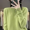 Suéter de punto de cuello redondo de primera línea para mujer, suéter base de punto holgado de manga larga, top de color liso, otoño e invierno, nuevo jersey