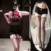 Uniforme de secretaria de lencería sexy, vestido sin mangas seductor, diseño de abertura de deseo puro, conjunto íntimo y apasionado para mujer, al por mayor
