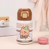 Botella de agua de animal de dibujos animados para estudiantes, taza aislada de acero inoxidable creativa y elegante, portátil con tapa de resorte bloqueable y pajilla