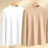 Camiseta térmica de invierno de cuello redondo para hombre, camiseta de manga larga con cuello semi-alto, top cálido para otoño