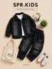 Conjunto de Ropa de Otoño para Niños 2026 Nuevo Estilo para Bebés y Niños Pequeños Informal Chaqueta de Mezclilla con Borde Deshilachado de Tres Dimensiones Conjunto de Dos Piezas de Manga Larga