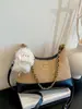 Bolsa feminina transfronteiriça, novo estilo outono, bolsa de ombro com corrente inspirada em Chanel, textura retrô fashion, bolsa de axila color-blocking para mulheres