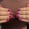 Unhas postiças personalizadas de 30 peças, cor cereja retrô divertida, color-blocking, poá, oval simples, curtas, postiças