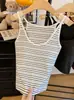 Camiseta sin mangas de algodón Tian Shu Spicy Girl con Almohadillas en el Pecho Rayas Ajustada Spicy Girl Ropa Exterior Espalda Hermosa Base Fija Taza Top para Mujer