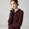 Novo Suéter Feminino 2026 em Pura Caxemira com Capuz, Meio Zíper, Design com Costura Vertical, Modelagem Justa, Moletom Tricotado, Suéter Casual